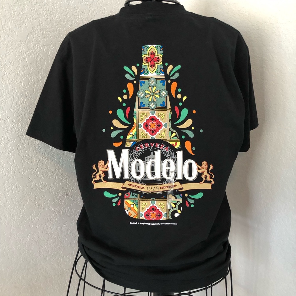 Modelo Mexico beer Black Tee with White Modelo Chest Logo - Short Sleeve medium